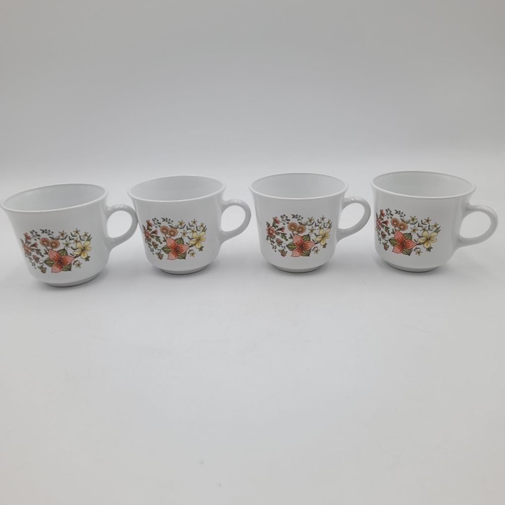 4pc Corelle Indian Summer Coffee Mugs Corning Vintage Floral Cups USA